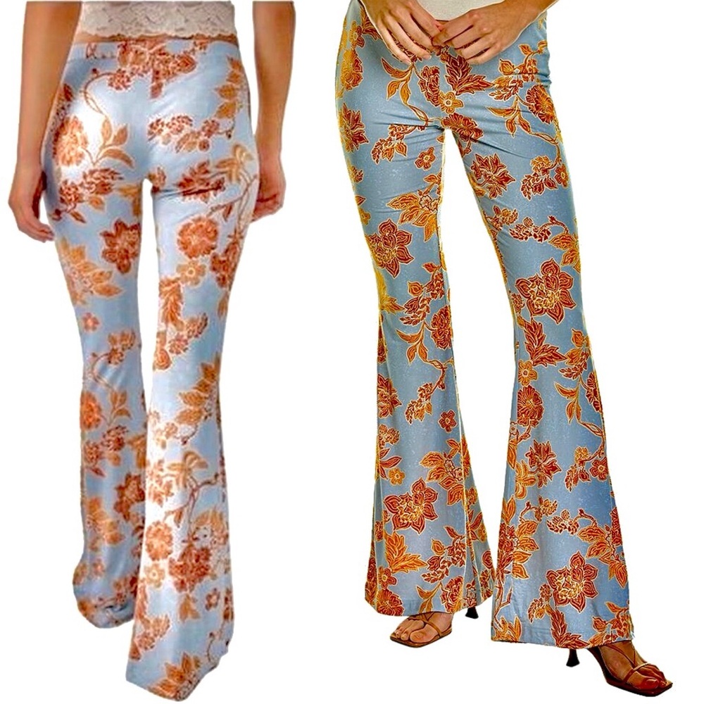 Free People Make A Statement Floral Flare Leg Pants in Cloud Combo size S